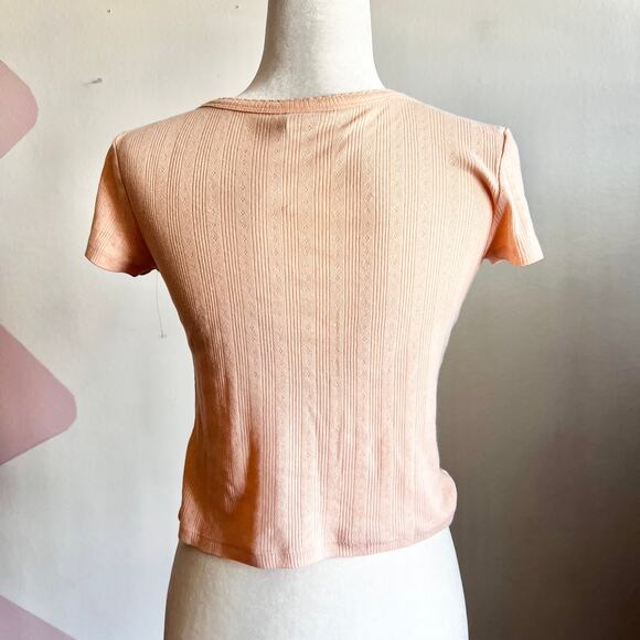 Peach Ribbed Baby Tee Crop Top Cottagecore Minimalist Soft Girl Small - Picture 2 of 7